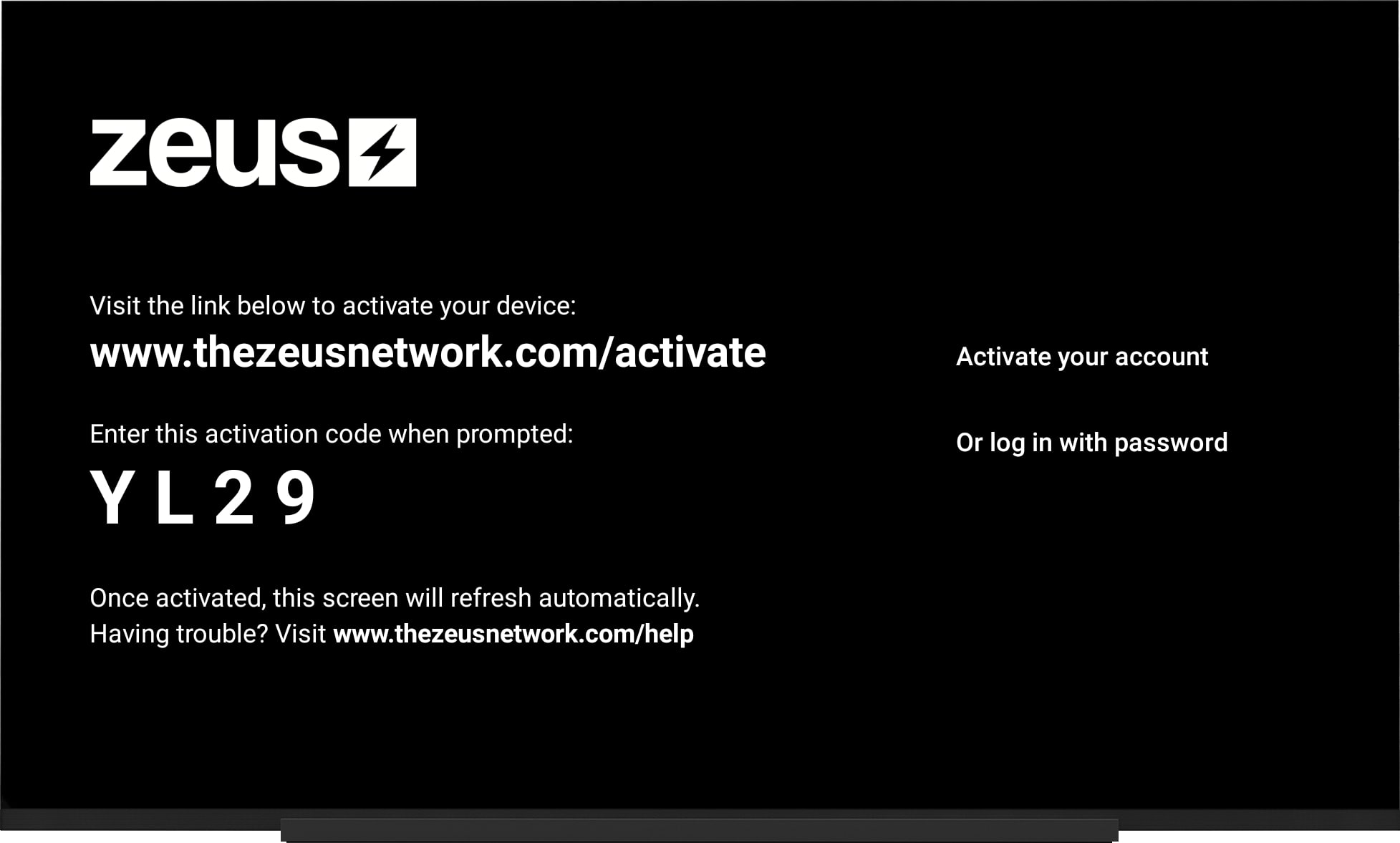 the zues network activation code